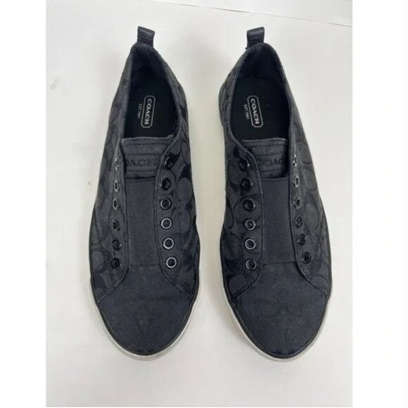 Coach Lucey Signature Canvas Slip On No Lace Shoe Women 8B Low Top Black - Picture 1 of 8